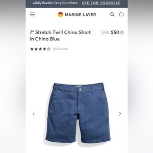 marine layer mens 7’ twill short 30 in china blue